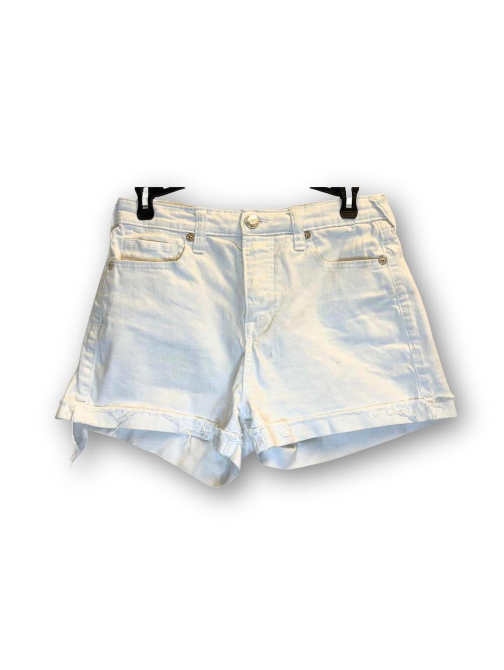 True Religion Jennie Curvy Shorts Womens 29 White Denim Frayed Hem Y2K Summer